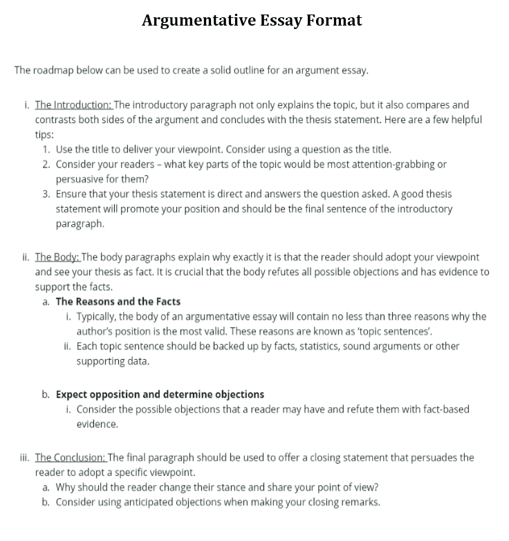 argumentative essay format